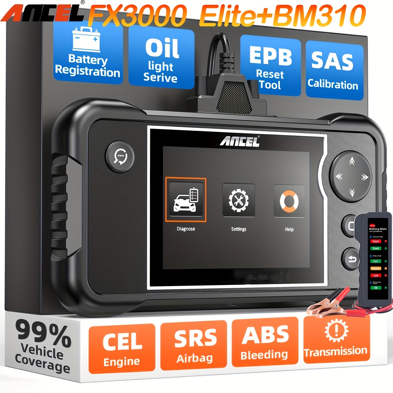 Image of Ancel Elite+bm310 Scanner Diagnostic Tools Abs Srs Engine Transmission With Epb Sas Automotive Scanner Auto Tool, Without Battery