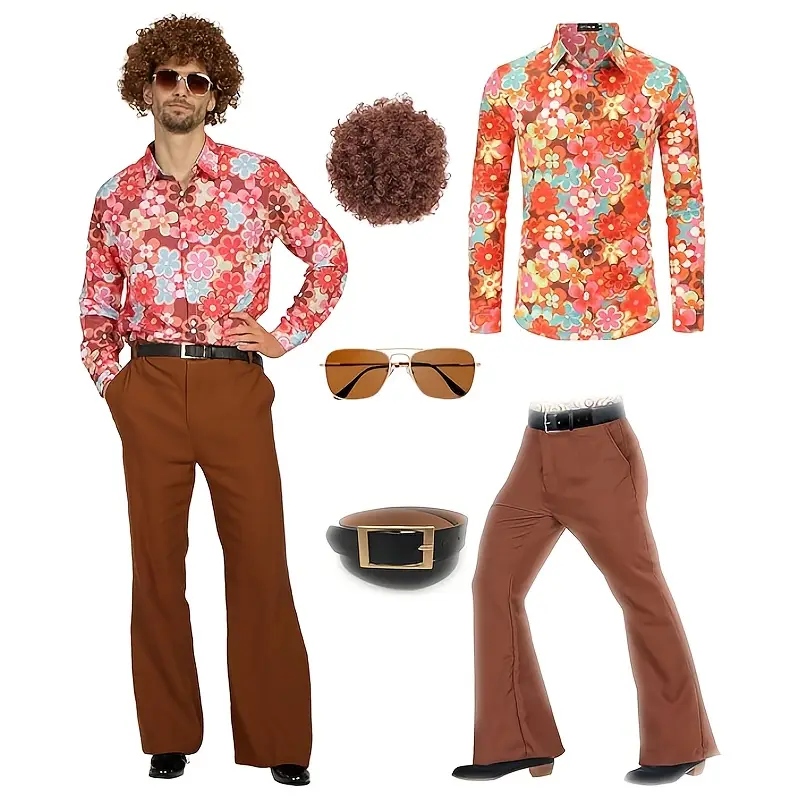 Costume Hippie Anni '70-'80 Uomo - Set Parrucca E Accessori Per Feste E Cosplay - Foto 9