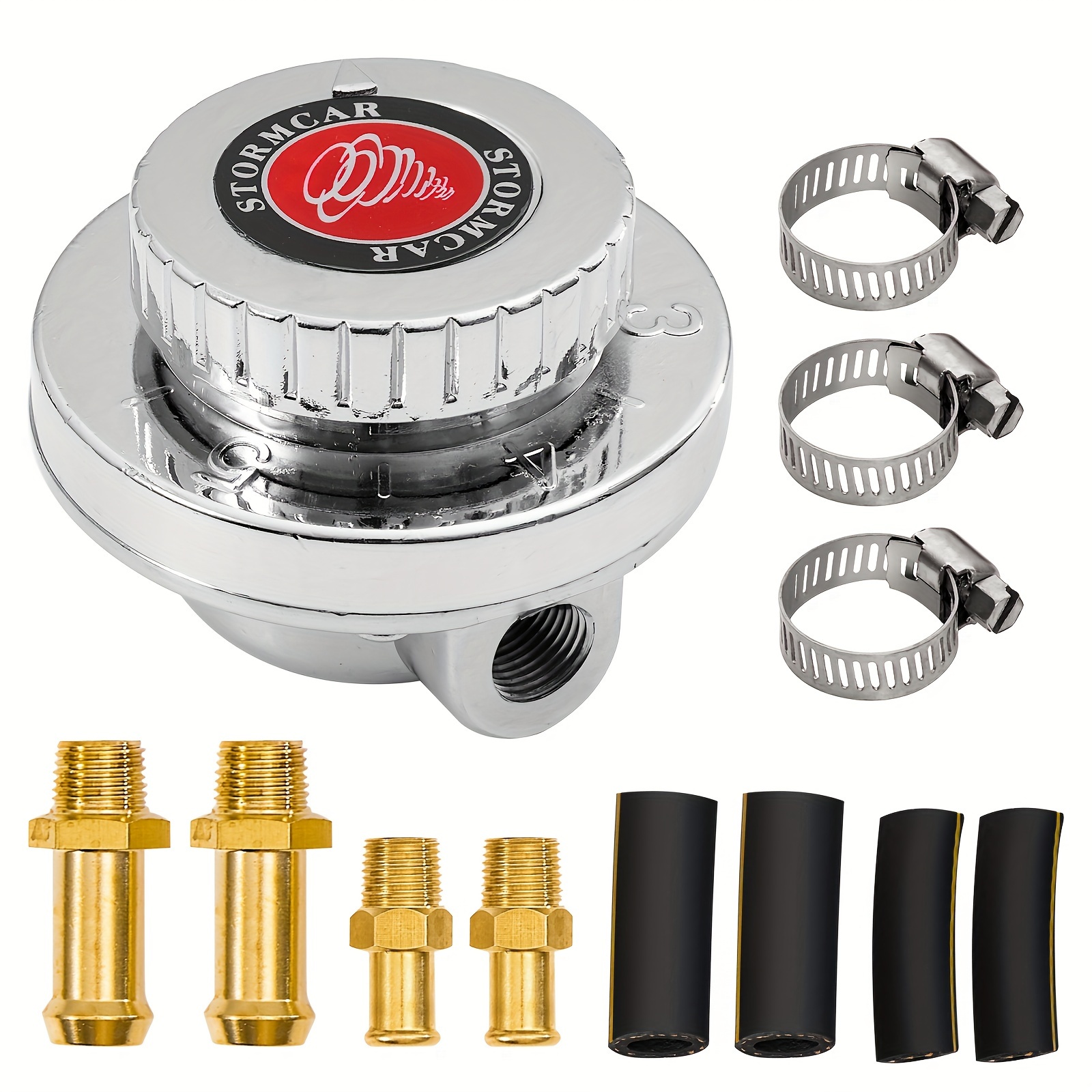 

Adjustable Fuel Pressure Regulator Kit For Carburetors, Universal Manual 1-5 Psi Fuel Pump Pressure Regulator Fpr Suitable For Carburetor Engines With 8mm And 10mm Adapters.