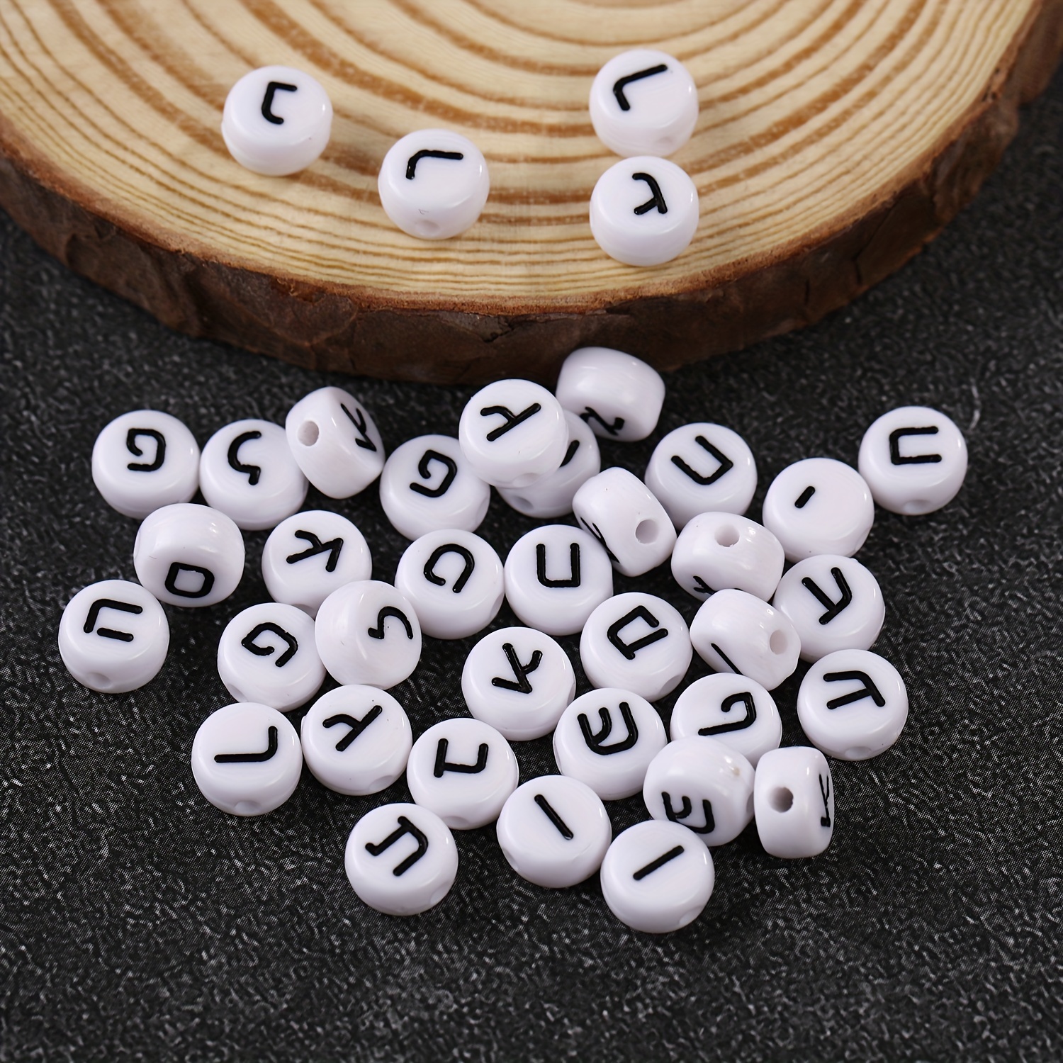 

100pcs 7mm Oval Acrylic Hebrew Letter Beads - Loose Spacer Beads For Diy Jewelry Making, Bracelets & Necklaces Craft Supplies