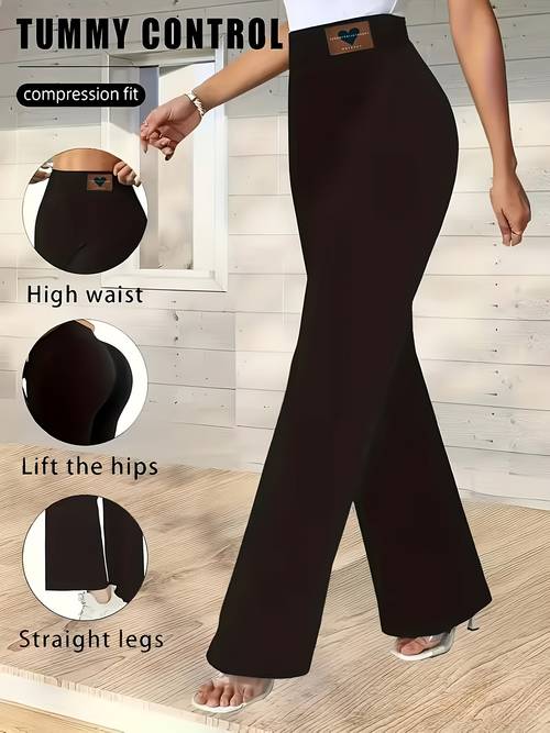 plus size womens solid color fit straight leg stretch trousers high waist leggings with heart shaped pattern decoration elegant and fashionable trousers womens long pants plus size clothing