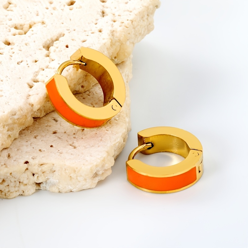 Colored Enamel Drip Oil Golden Edge Circle Ear Studs