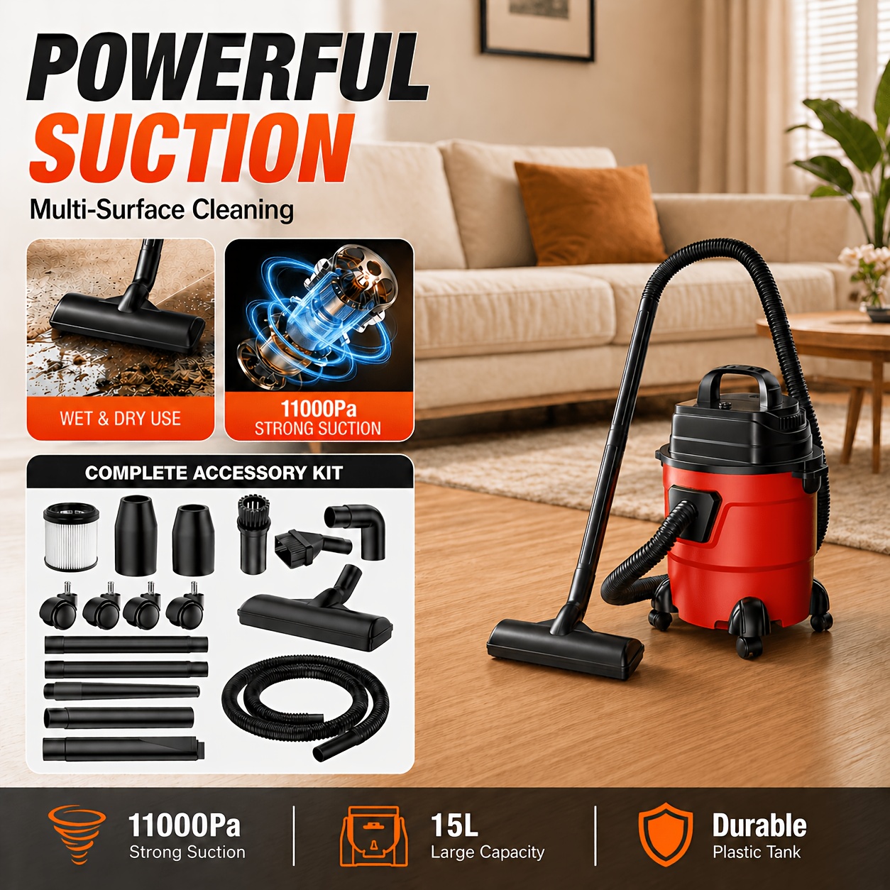TEMU New Wet And Dry Vacuum Cleaner With Powerful Suction And A Blower Function, Suitable For Cleaning Vehicles, Homes, Garages, And Hard Floors