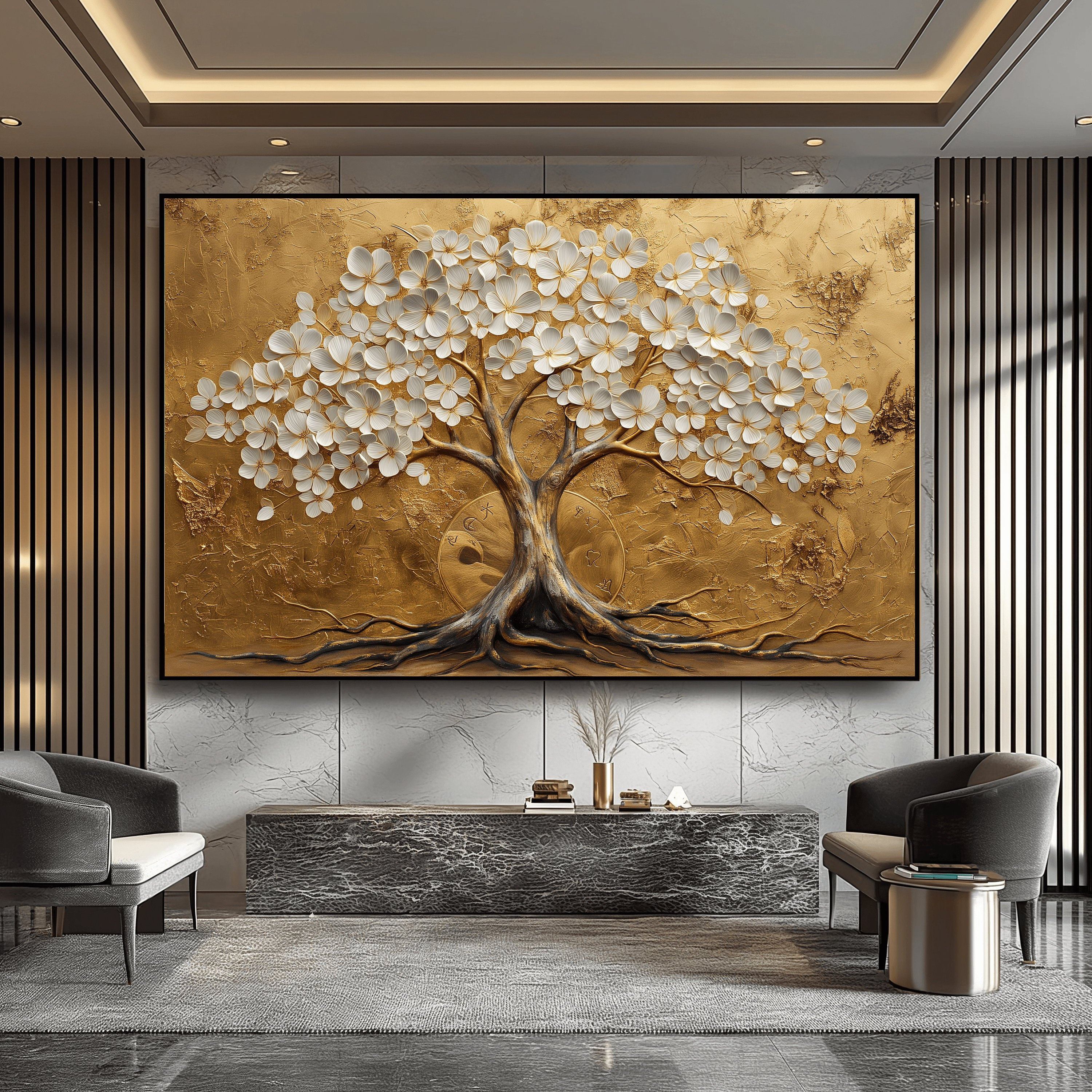 

Elegant Platinum Tree Canvas Art Print, 31.5x47.24in - Wall Decor For Living Room & Bedroom, Modern