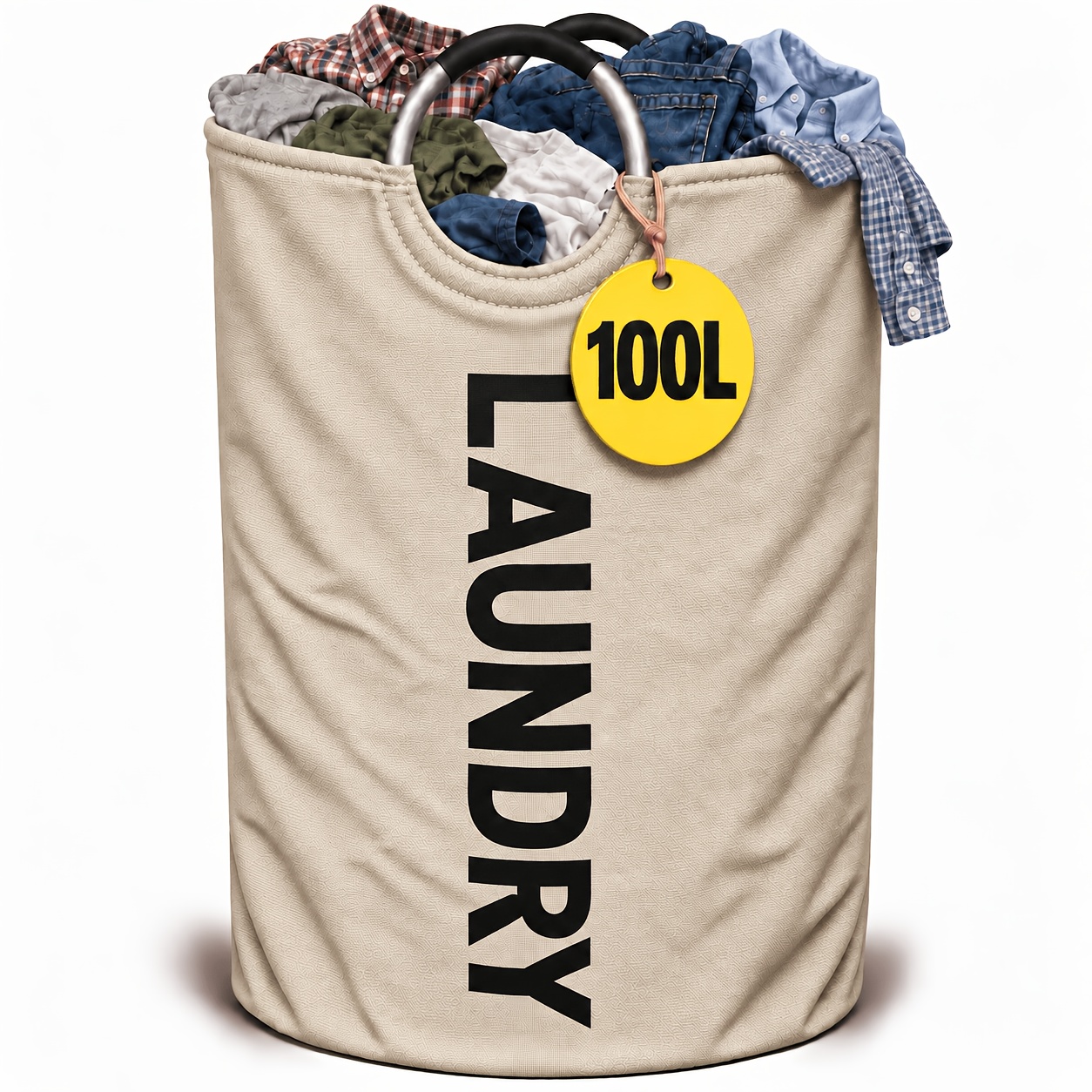 TEMU 100l/ 26.4 Gallon Extra Large Foldable Laundry Hamper, Thick Oxford Fabric Clothes Basket With Sturdy Aluminum Handles & , Space-saving Storage