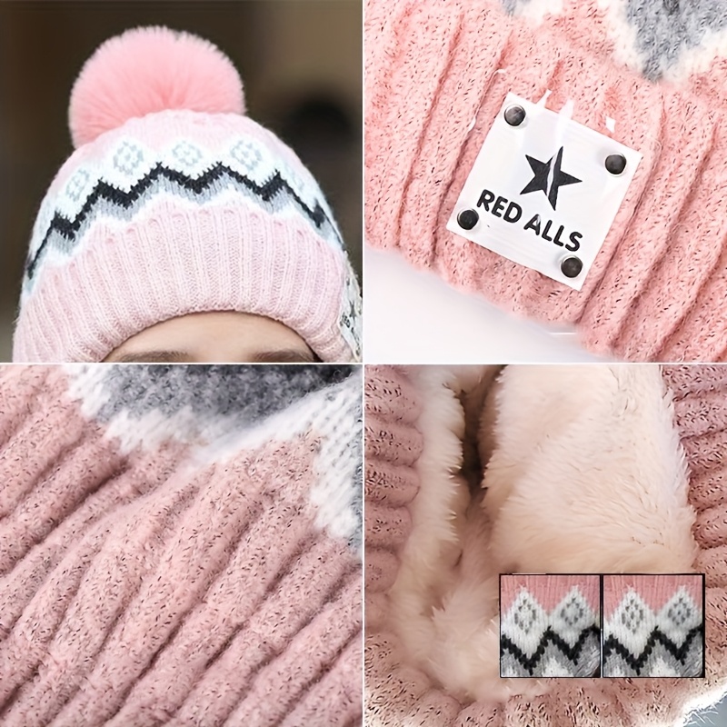 2pcs 1set womens winter korean style hat warm fleece lined cycling cap for autumn and winter versatile beanie 4