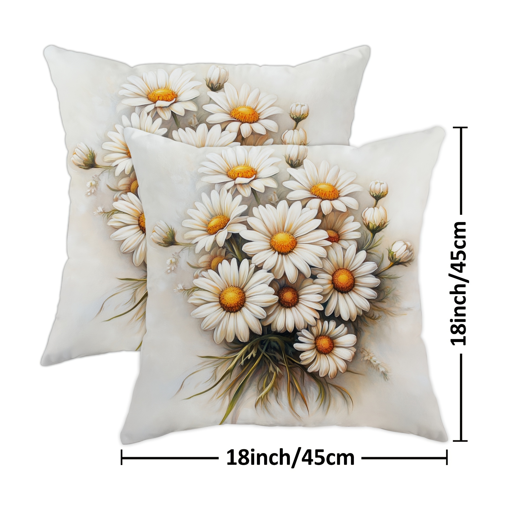 TEMU 2pcs Spring Summer A Bouquet Of Yellow Daisies Green Leaves Village Countryside Velvet Throw Pillow Covers Cosy Soft Decorative Pillowcases For