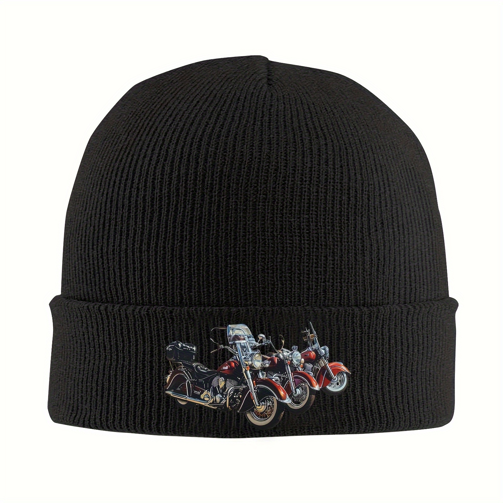 

Vintage Motorcycle-inspired Knit Beanie - , Warm For Skiing & Autumn Sports