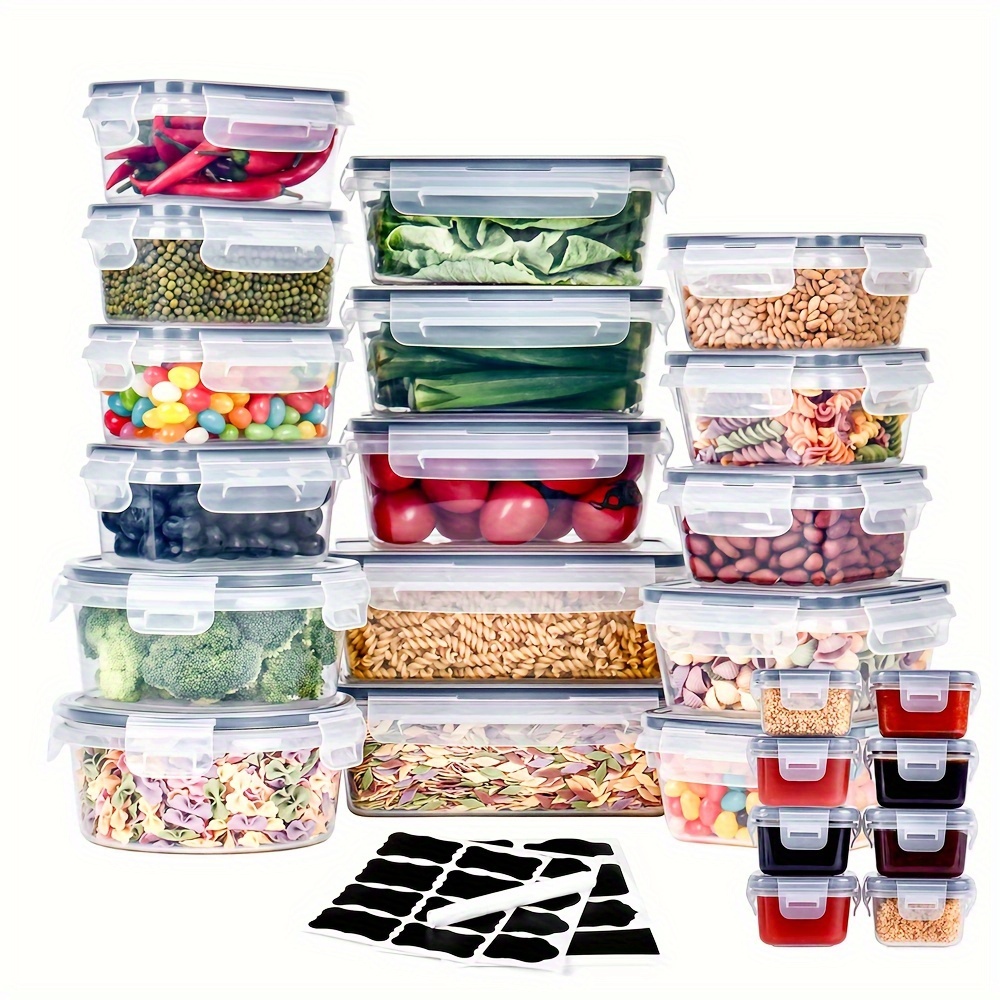 

24pcs Kitchen Storage Container Set - Dishwasher Safe, Reusable Plastic Bins With Flip For Fruits, Vegetables & Meats - Includes Labels & Marker