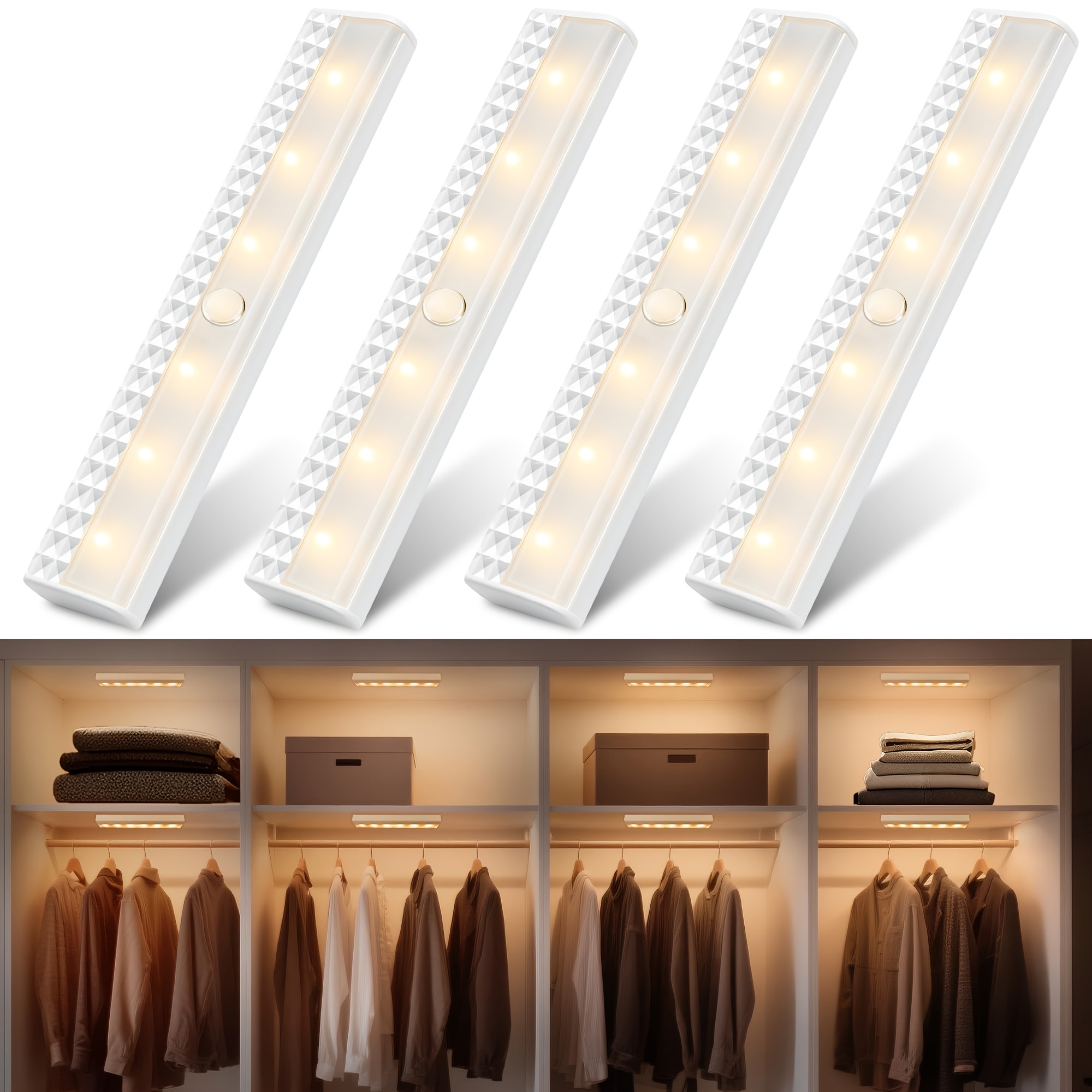 4 pack motion sensor led under cabinet lights 60 led wireless battery light strips with infrared sensor peel stick   for closet kitchen bathroom pantry ceiling wall under cabinet   no wiring