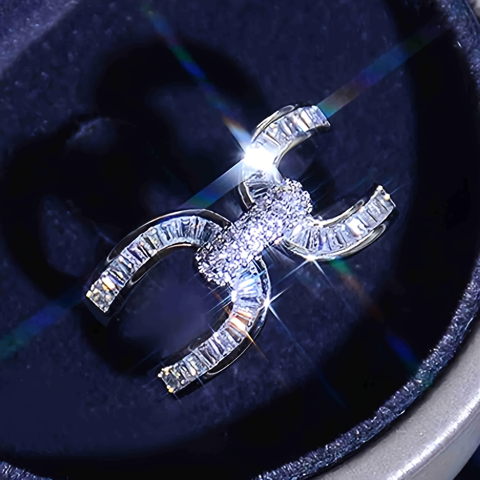 E-shop 1 Stück Luxuriöser Geometrischer Eleganter Kreuzöffnungsring für Damen Hochzeit Verlobung Party Schmuck Accessoires – Ohne Box