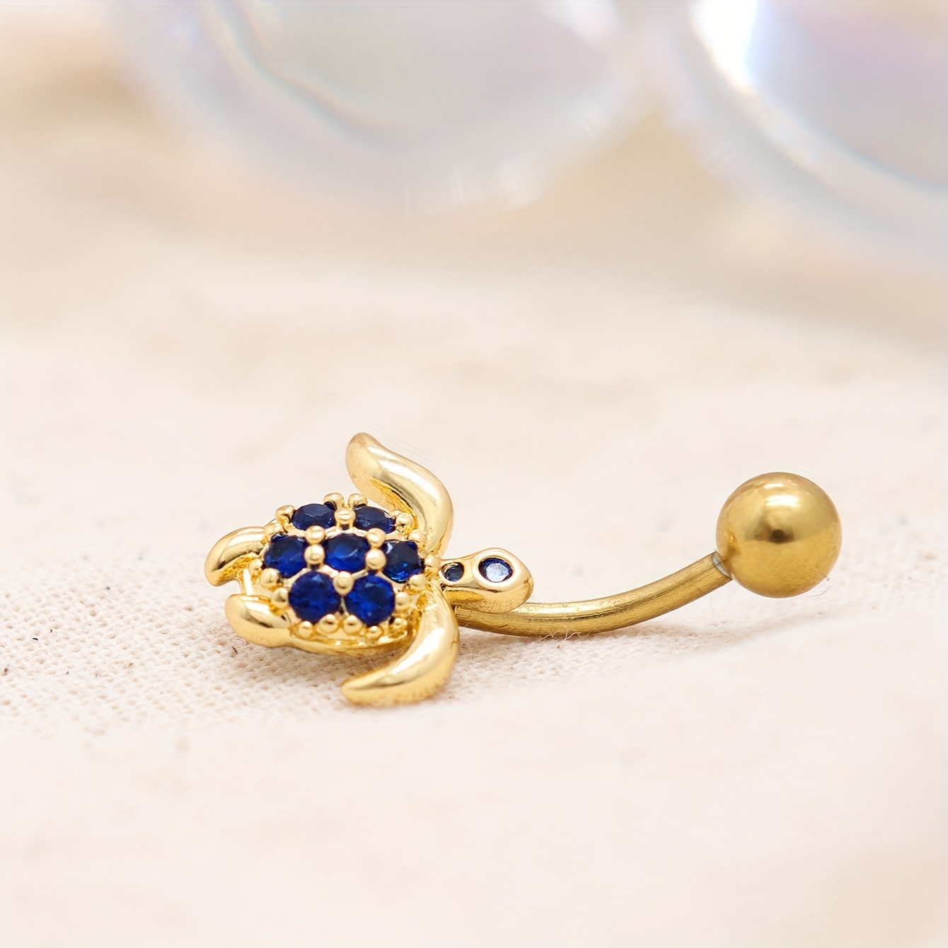 Image of 1pc Women's Fashion Pierced Belly Button Ring, Exquisite And Compact Synthetic Synthetic Zirconia Inlaid Turtle Navel Ring, Vacation Beach Music Festival Jewelry