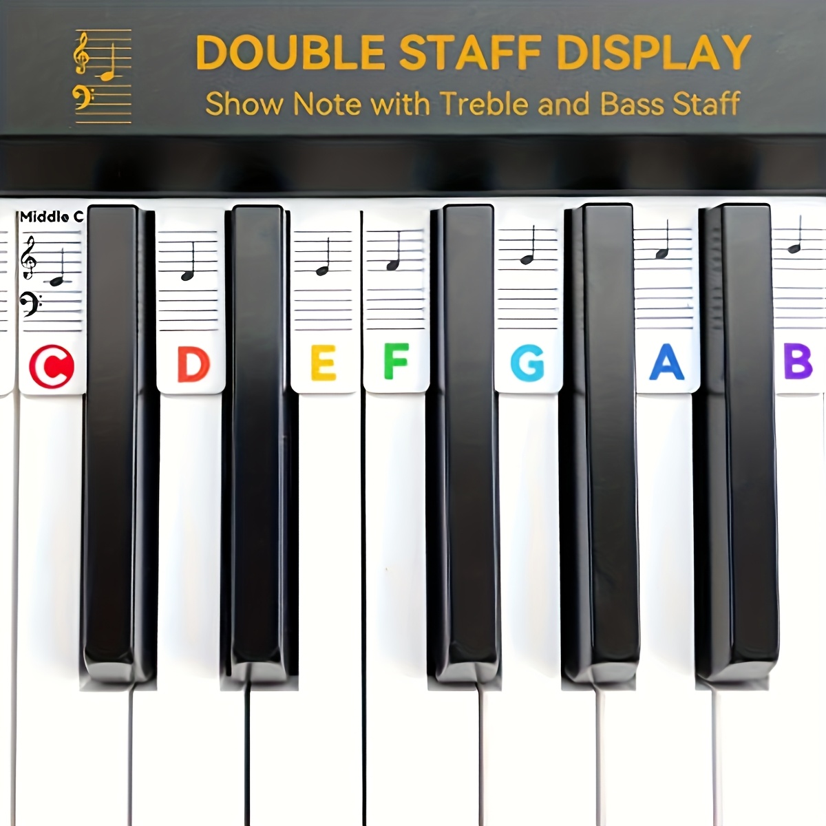 Easy-Learn Piano Notes for Beginners - 88 Key Full Range, Removable & Reusable Keyboard Guide with Colorful Labels (White/Black), No Stickers Needed, Perfect for Practicing Major & Minor Scales, Piano Accessories