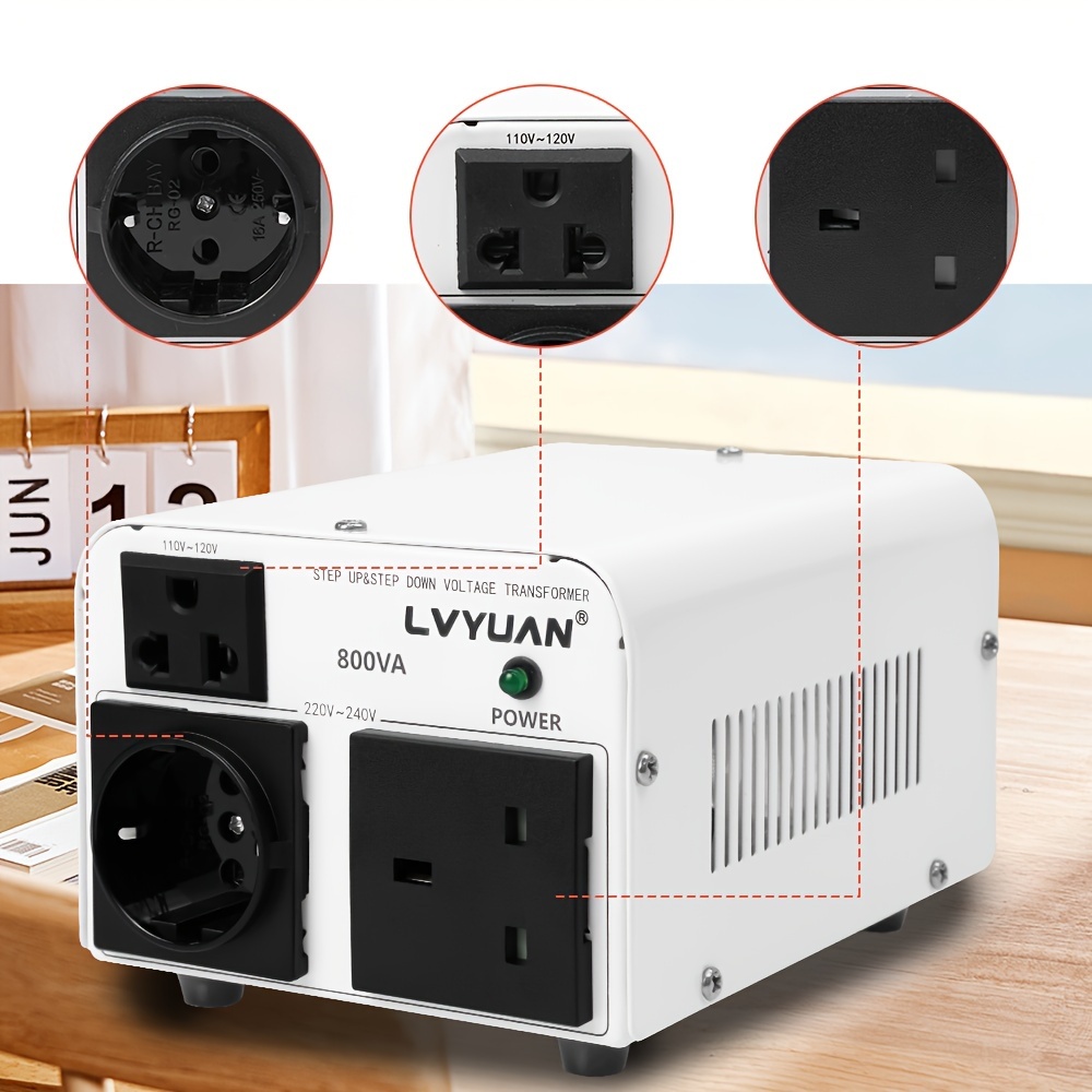 

800w Voltage Converter Transformer Step-up/ From 110v-120v To 220v-240v With 1 Us Socket, 1 Euro Socket, 1 Uk Socket