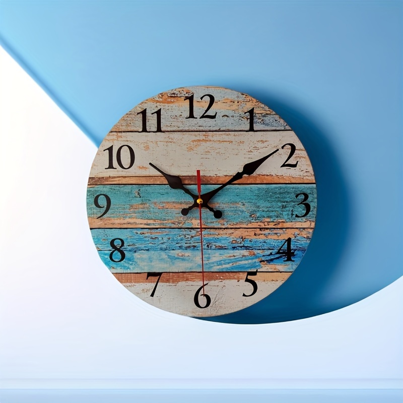 

Beach Decorative Wall Clocks Silent Battery Operated, Nautical Coastal Farmhouse Wooden Clock For Bathroom Kitchen Bedroom Pool Cottage Living Room, Painting On Wood, Not A Sticker