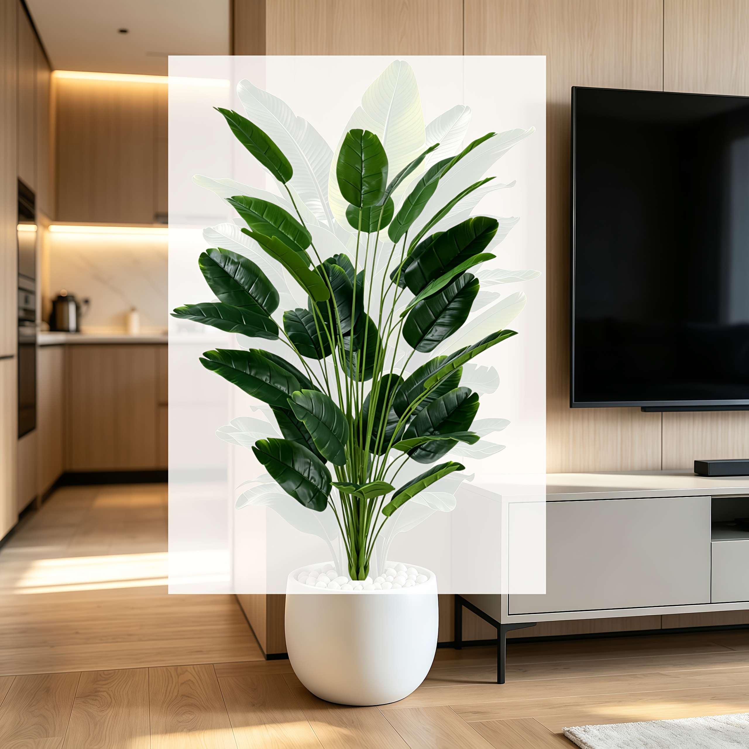 TEMU Extra-large 55.11-inch New Home Decor Artificial Plant, Thick- Tropical Faux Greenery With , Reusable, Suitable For Christmas, Halloween, Home,