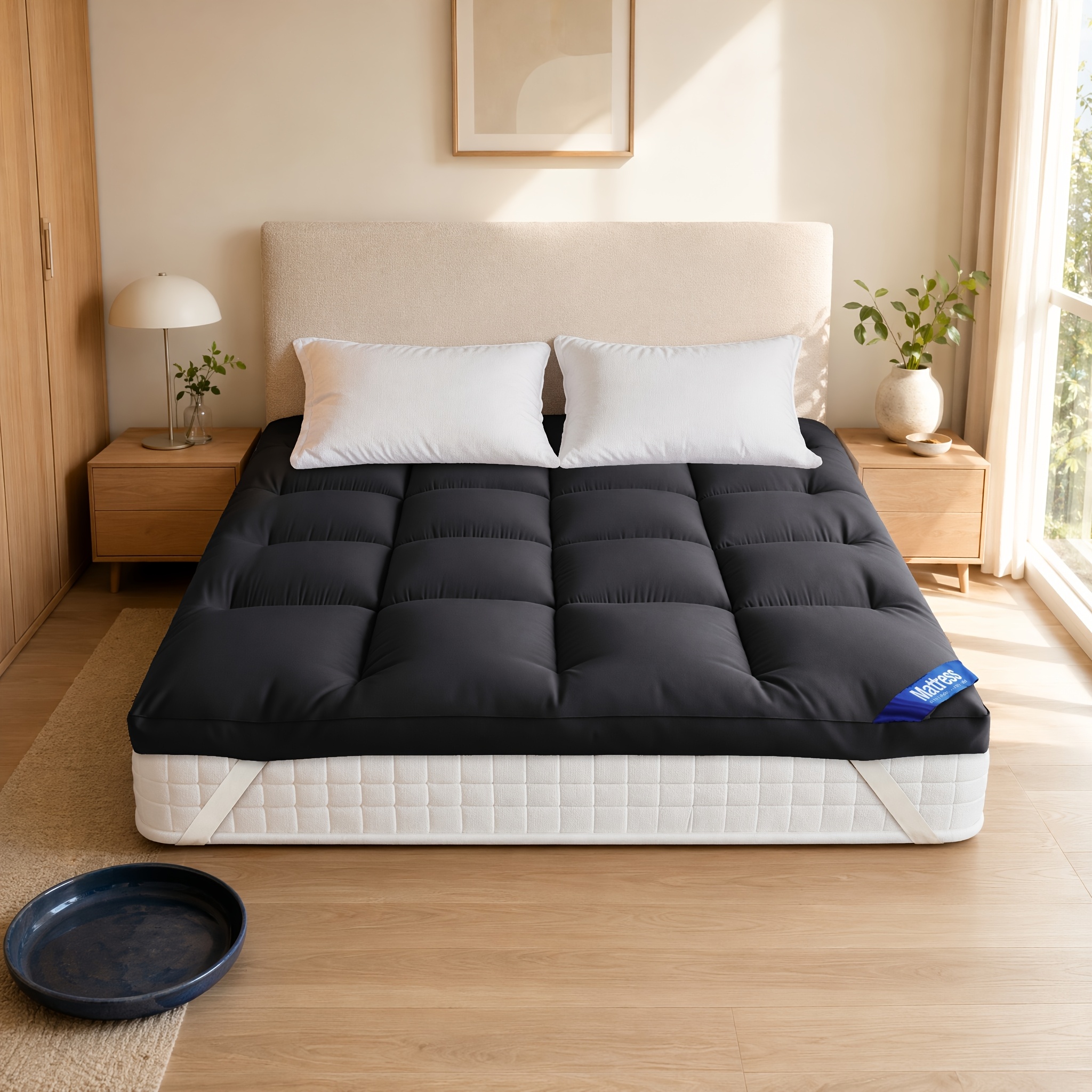 Image of 10cm Quilted Mattress Topper With 800 Gsm Microfiber Filling, Breathable Mattress Pad With Elastic Corner Straps, Machine Washable Bed Topper For Bedroom, & Dorm, Multiple Sizes & Colors