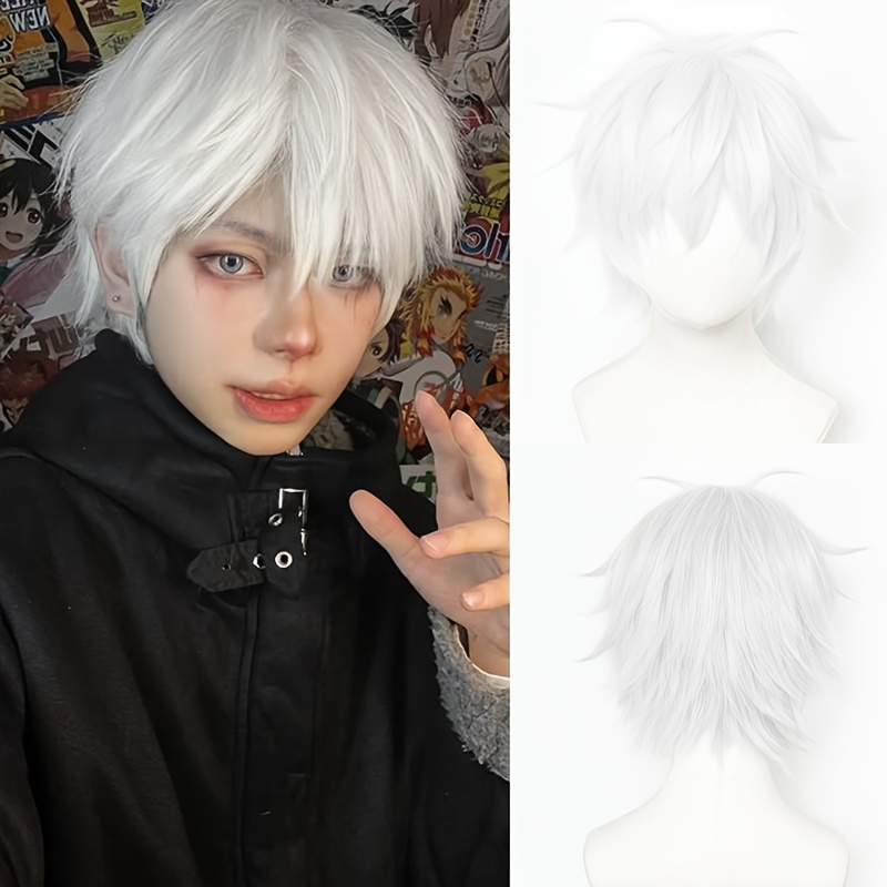 

Anime Cosplay Wig - Short White Straight Hair With Bangs For , Heat-resistant Synthetic Fiber, Parties, Music Festivals & , Party Wig | Stylish Cosplay Wig | Synthetic Fiber Wig, Wig Accessories