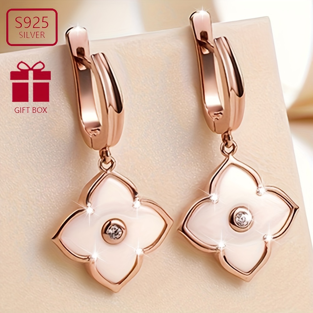

Boucles d'oreilles pendantes en argent sterling 925 avec design de fleur blanche, style élégant et délicat, cadeau pour les femmes