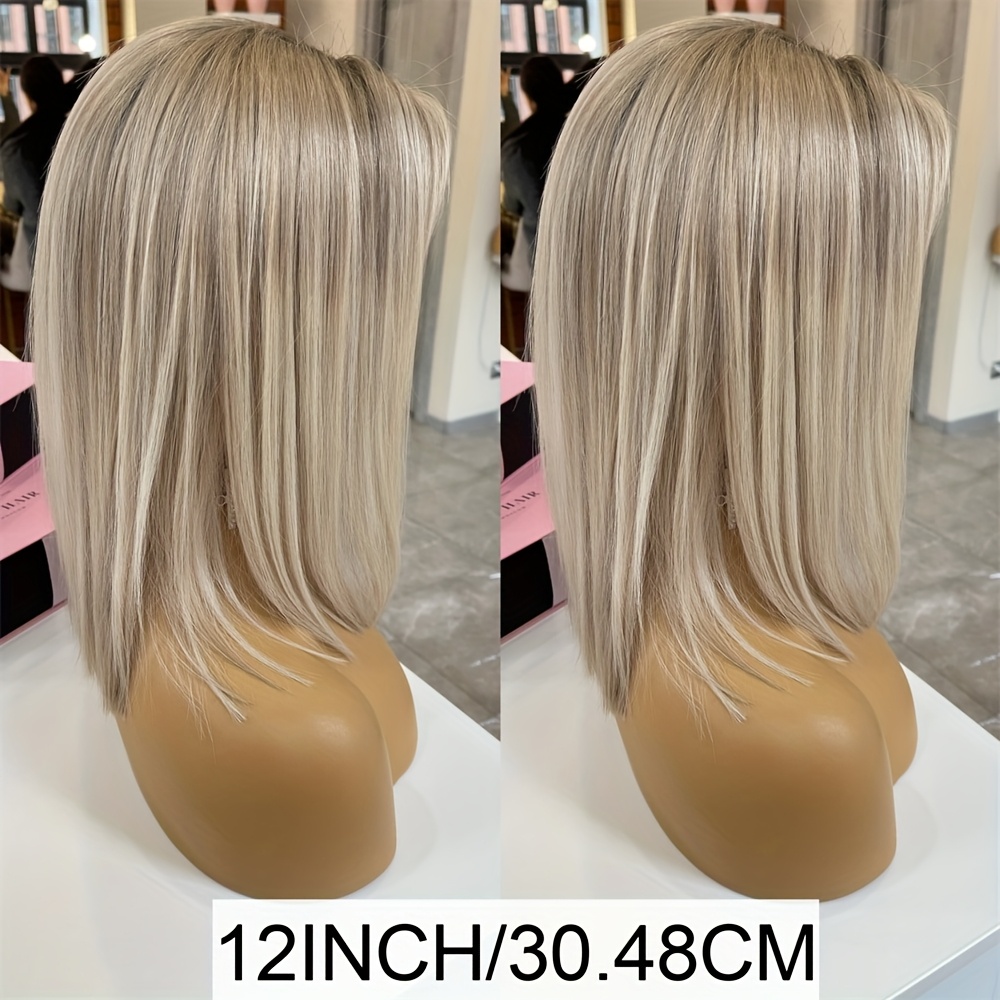 Image of Elegant Highlight Blonde Ombre Light Human Hair Wigs With Dark 13x4x1 Hd Transparent Lace Wig Human Hair 180% Density Pre Bleached Lace Frontal Human Hair Wig For Party