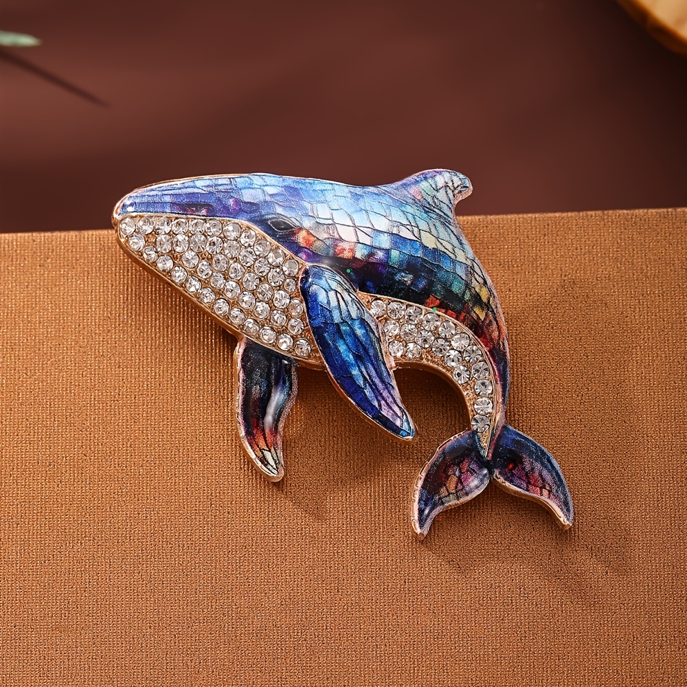E-shop Ozean Wal Emaille Brosche, Mehrfarbig Strass Eingelegtes Abzeichen, Vintage Süßes Tier Mosaik Harz Zinklegierung, Vollständig, Damen Mantel und