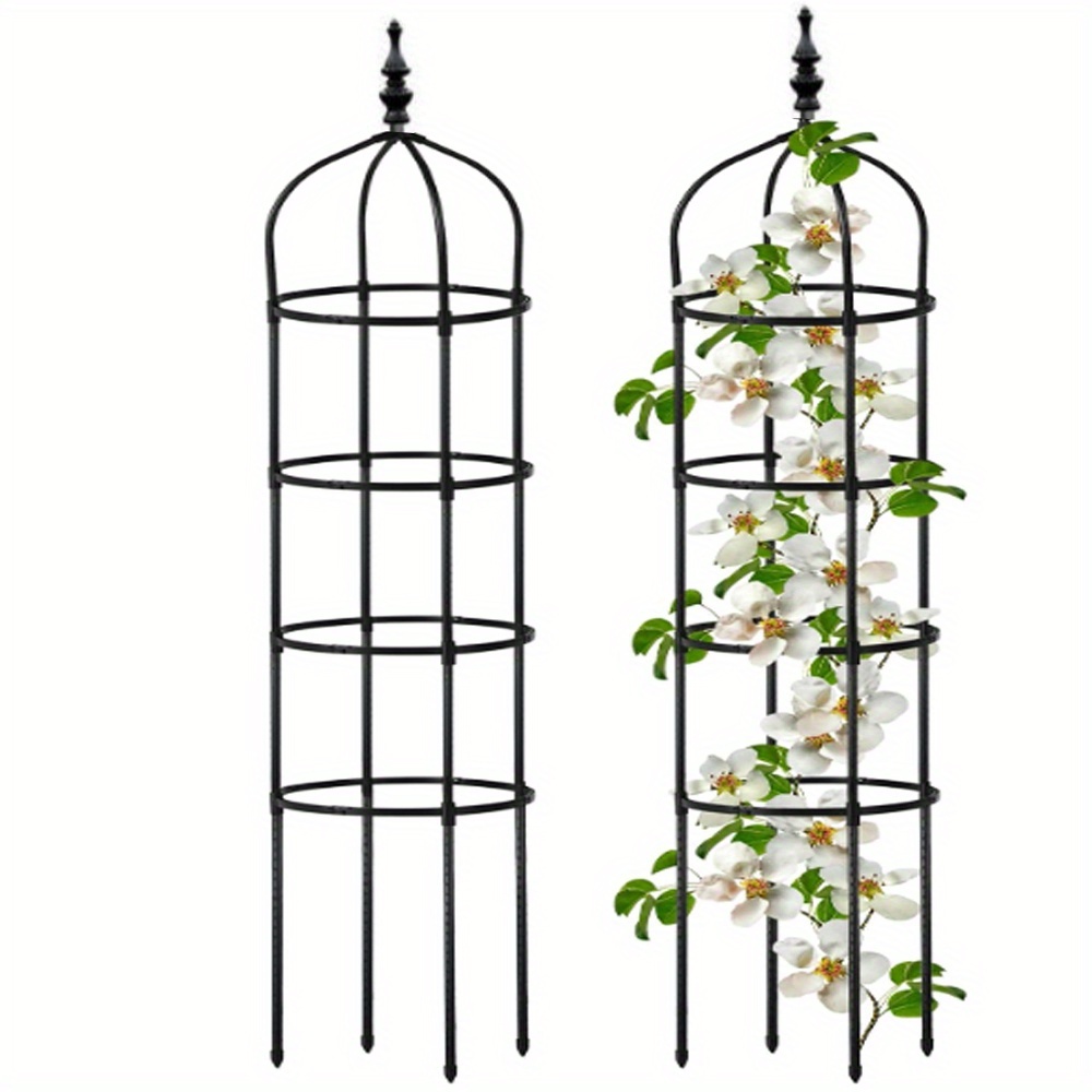 

2-pack Metal Garden Trellises For Climbing , 4-tier Round Obelisk Support , 180cm Rustproof Black Trellis With Heavy Duty Coating For Outdoor