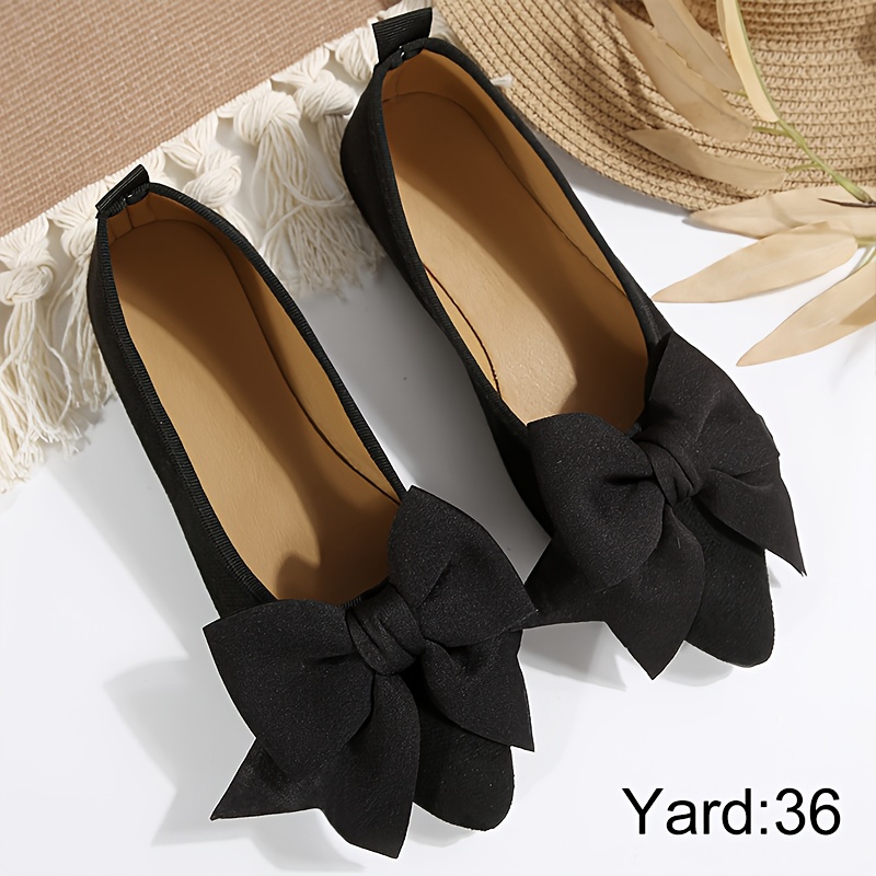Women's Versatile Low-cut Pointed-toe Flats with Black Bow Decoration, Featuring a Comfortable and Soft Flat Rubber Sole in a Stylish and Versatile Black Color, Women Shoes Elegant Women Shoes Classy Lady Shoes