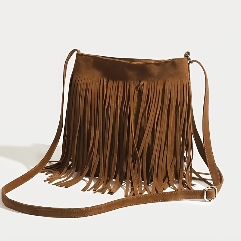 TEMU Retro Western Tassel Shoulder Bag, Fashionable Tassel Crossbody Bag, Versatile Handbag, Equipped With Adjustable Shoulder Strap, Safety Buckle