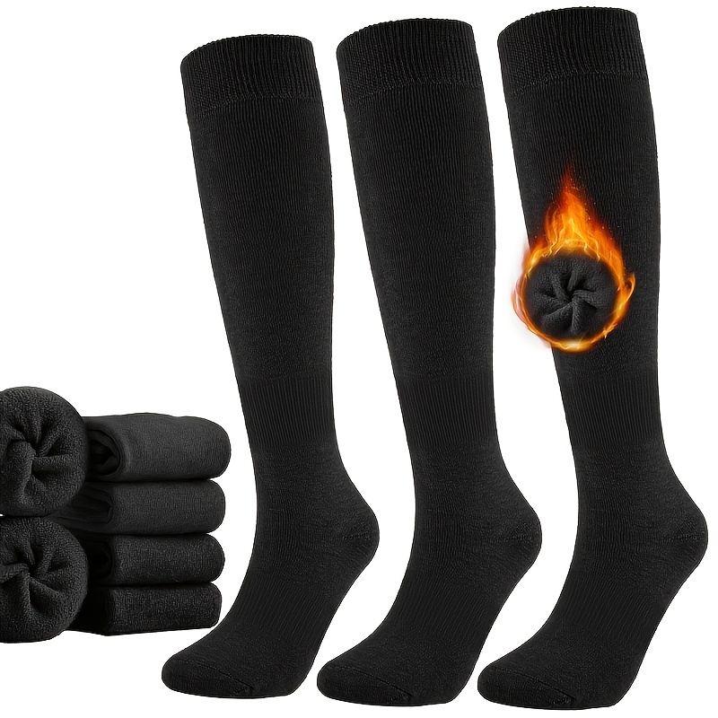 TEMU 3 Pairs Solid Thickened Warm Socks, Comfy & Breathable Mid Tube Socks, Women's Stockings & Hosiery