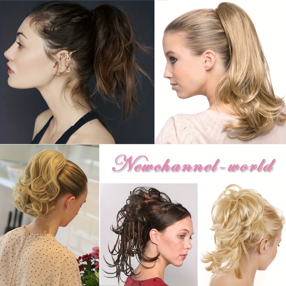 12 inch adjustable messy style ponytail clip on straight wig short extensions hair synthetic hairpiece details 4