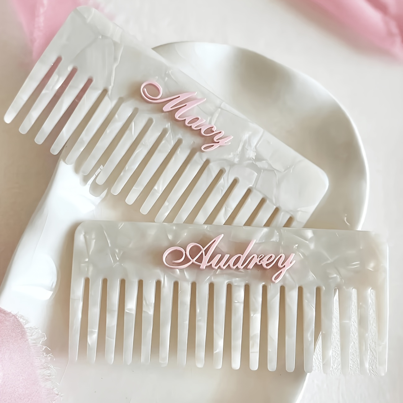 Image of Personalized Custom Comb, 3d Acrylic Name Design, Back-to-school Gift, Vintage Wide-tooth Hairbrush - For Brides, Bridesmaids, Mother's Day, Birthday Gifts, Made Of Acetate Material