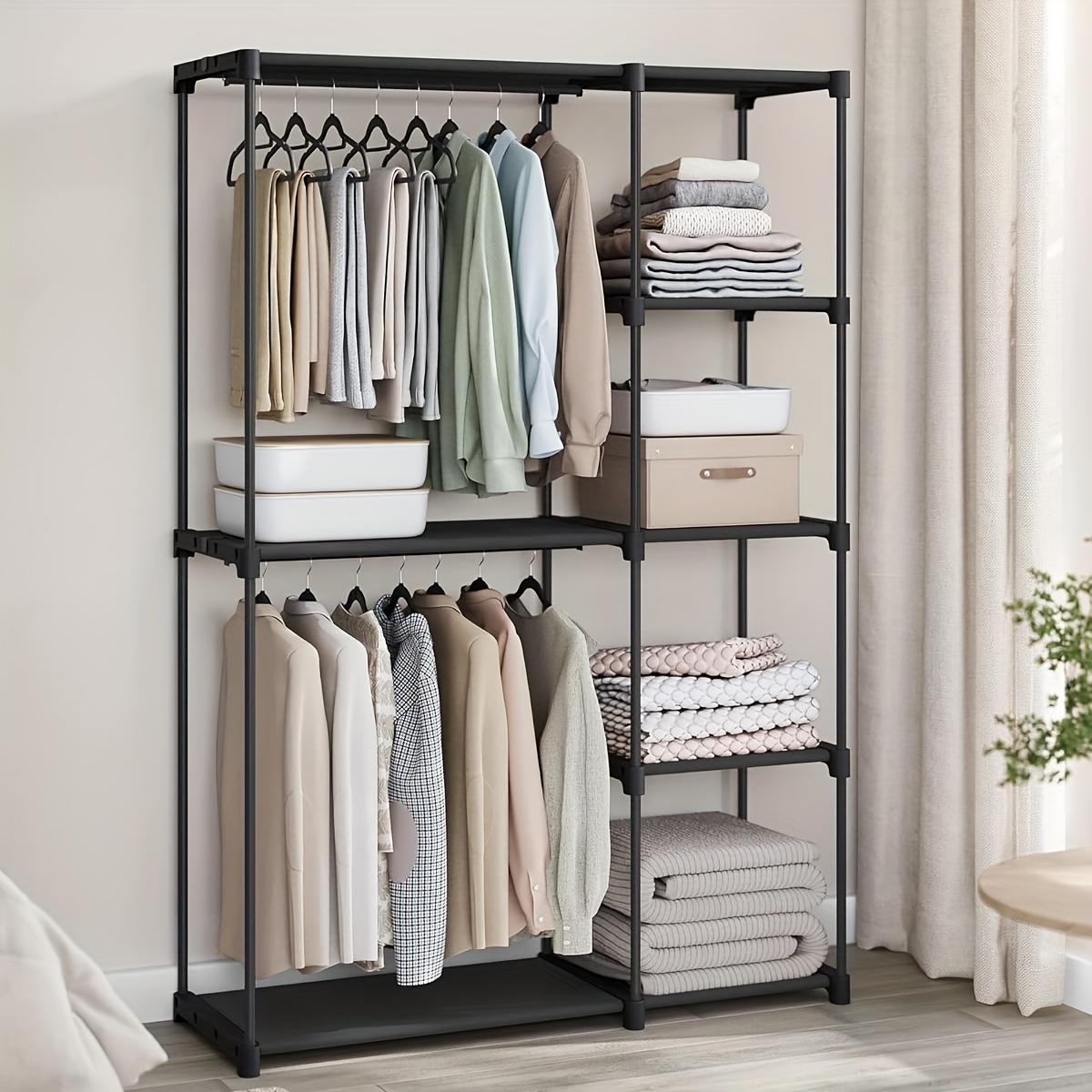 E-shop Freistehender Kleiderschrank, faltbarer Kleiderschrank, Garderobe mit Kleiderstangen, Kleiderständer, offener Aufbewahrungsschrank,