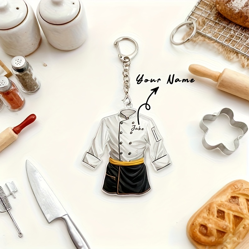 TEMU 2d Flat, 2d Flat Tag, 1pc Personalized Chef Name Tag - Custom Cooking Decoration With Chef Jacket Design (white Jacket, Black Pants, ) - Durable