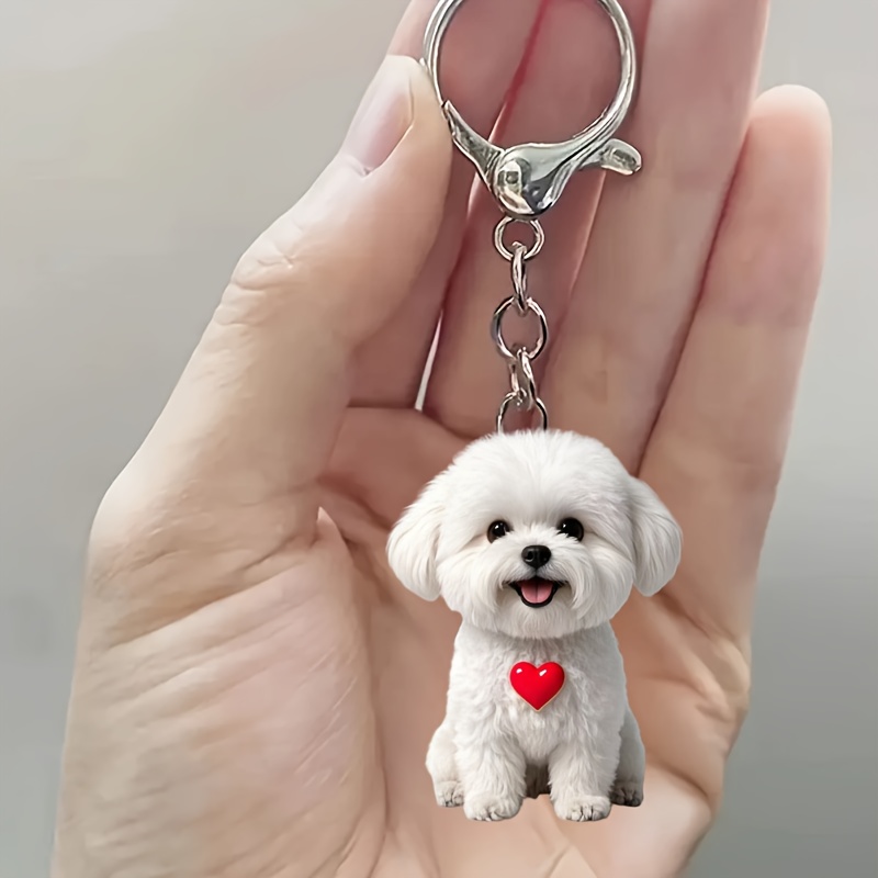 

1pc Cute Acrylic Keychain With Heart Charm - Adorable Flat Key Ring For Backpacks, Car Keys & Perfect Gift For Pet Lovers, Dog Keychain 2d