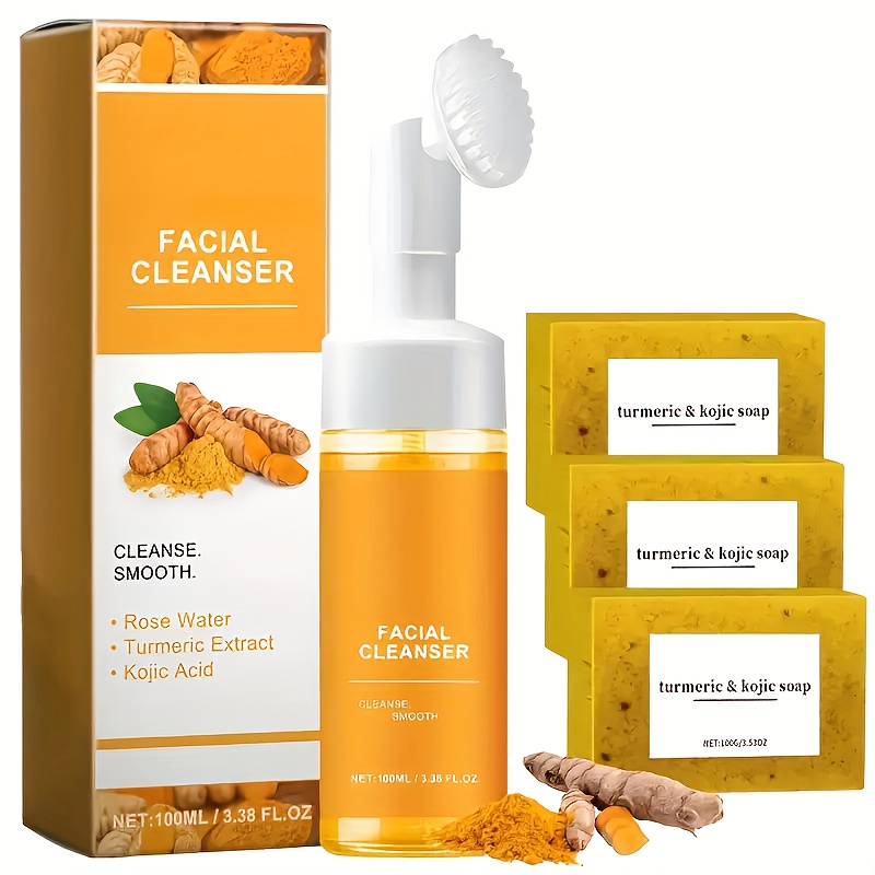 1pc/4pcs Turmeric Skincare Set - Firming Pore Cleanser/soap, Deeply Cleans Facial Pores, Moisturizes The Skin, Gently Balances Oil, Rich In Coconut Oil And Turmeric, The Best Christmas And New Year Gift - Essential for Travel.