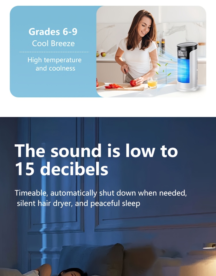 Portable 3-in-1 Water-cooled Air Conditioner with Two Ice Packs, Equipped with a Humidifier, Featuring Dazzling LED Lights and a Fan. Built-in USB Cooling Unit with a 450ml Large-capacity Water Tank, Supports 6-speed Wind Adjustment, and Adjustable