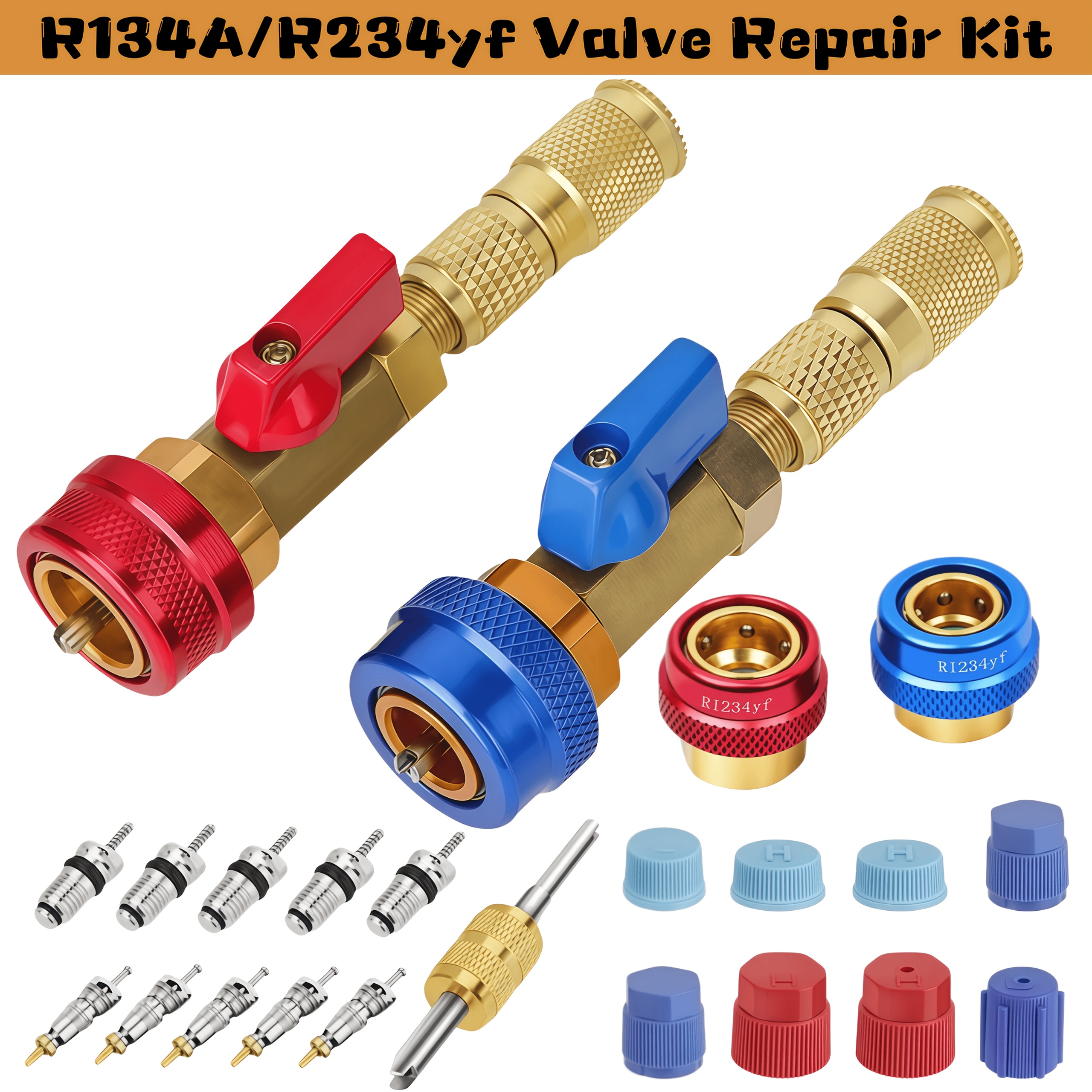 R134a/r234yf Valve Core Quick Remover Installer Tool Kit - High Car A/c Valve Core Removal Tool Schrader Valve Stem Cores And Seal Caps For R134a/r234yf Refrigeration Air Conditioner System