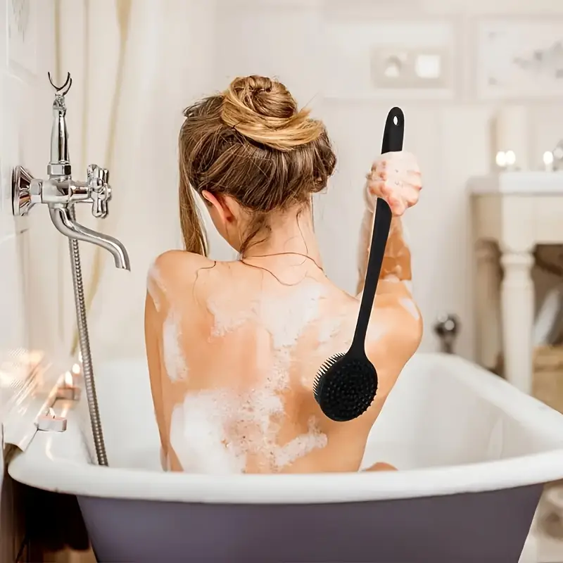 1pc ergonomic long handle silicone bath brush with soft non irritating bristles deep cleansing gentle massage sterile easy to clean enhances soap gel suitable for all light beige types durable bath accessory bath accessories shower accessory easytoclean design essential Product details 0