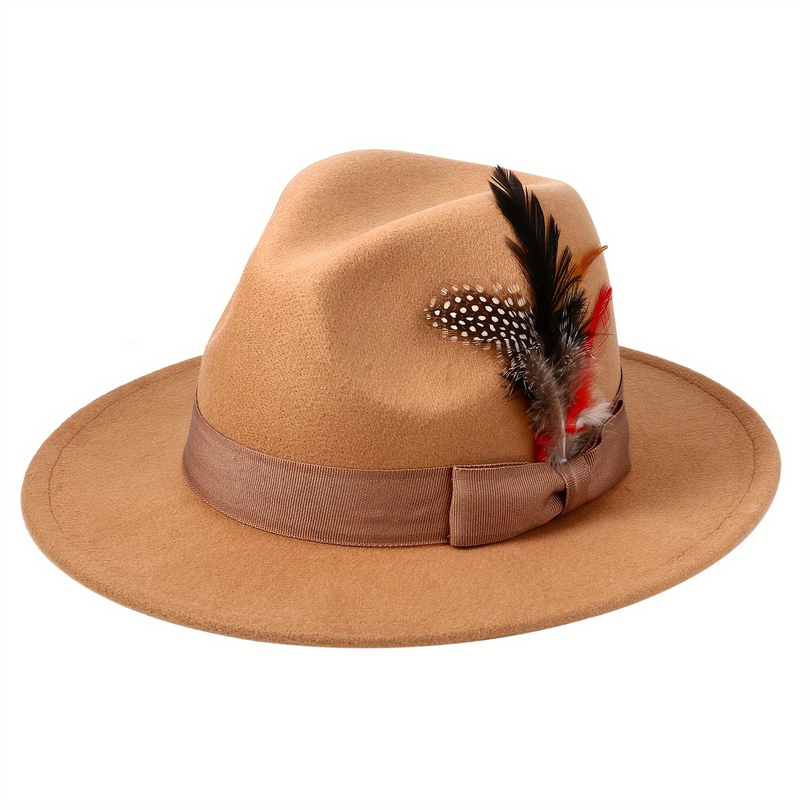 Fashionable British Style Jazz Felt Hat With Bow Tie And Feather Decoration