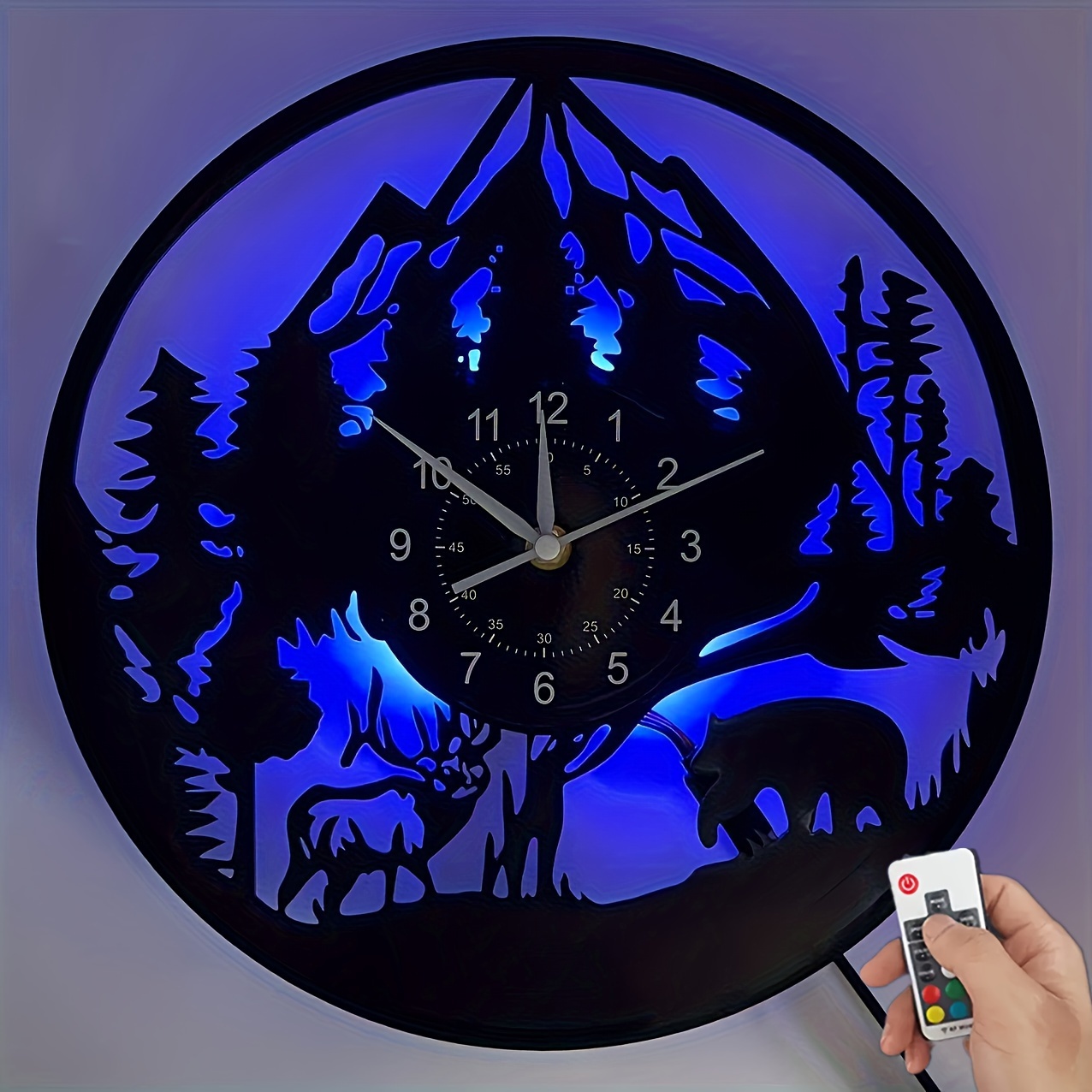 

Led Vinyl Wall Clock Black Creative Hanging Lamp Bear Moose Elk Wall Clock Mountain Outdoors 12 Inch