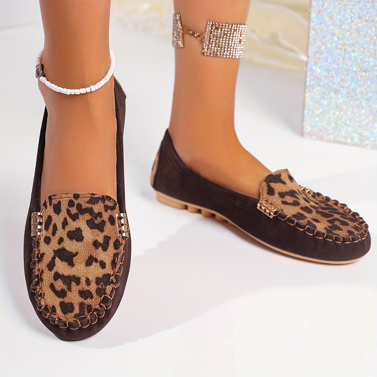 women's leopard print flats beige shoes slip Temu Bahrain