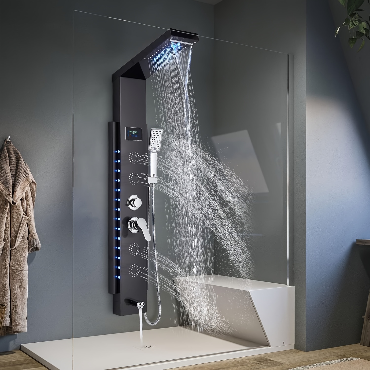 Image of Shower Systems, Stainless Steel Shower Panels, Waterfall-style Showerheads, Showerheads, Showerheads With Bathtub Spouts, Wall-mounted Installation, Modern ,for Shower Use Only