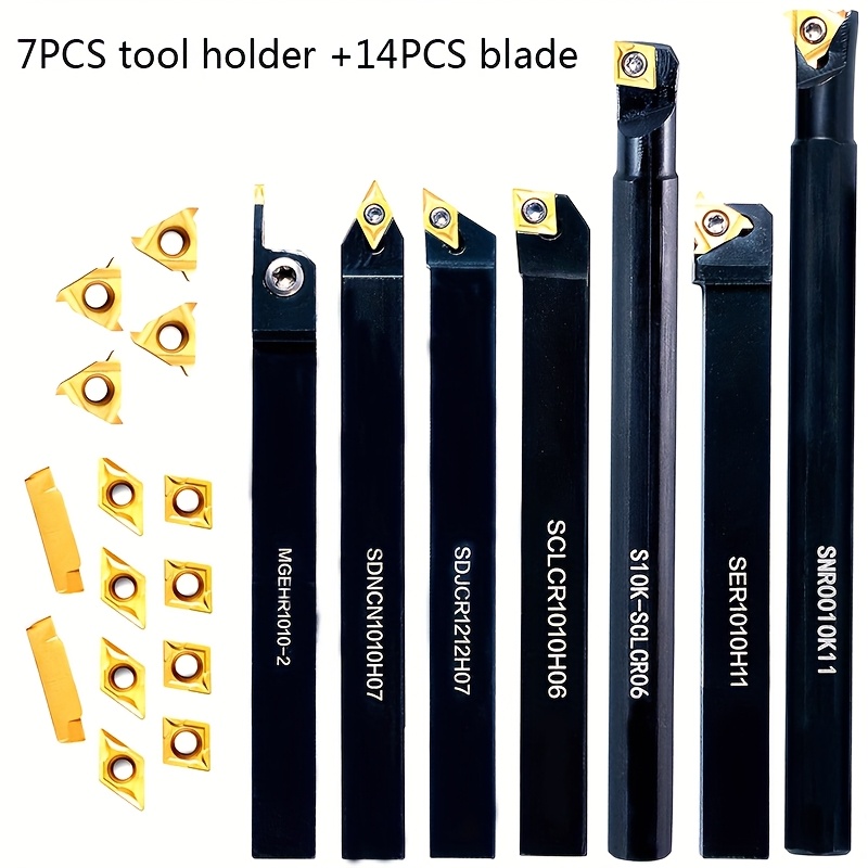 21 Sets Of Lathe Threading Tool Heads - 7 3/8 Inch (. 1.9 Cm) Turning Holder Boring Bars/14 Indexable Carbide Inserts Golden 060204 Dcmt 070204 11er11ir Mgmn200 For Cutting Tools