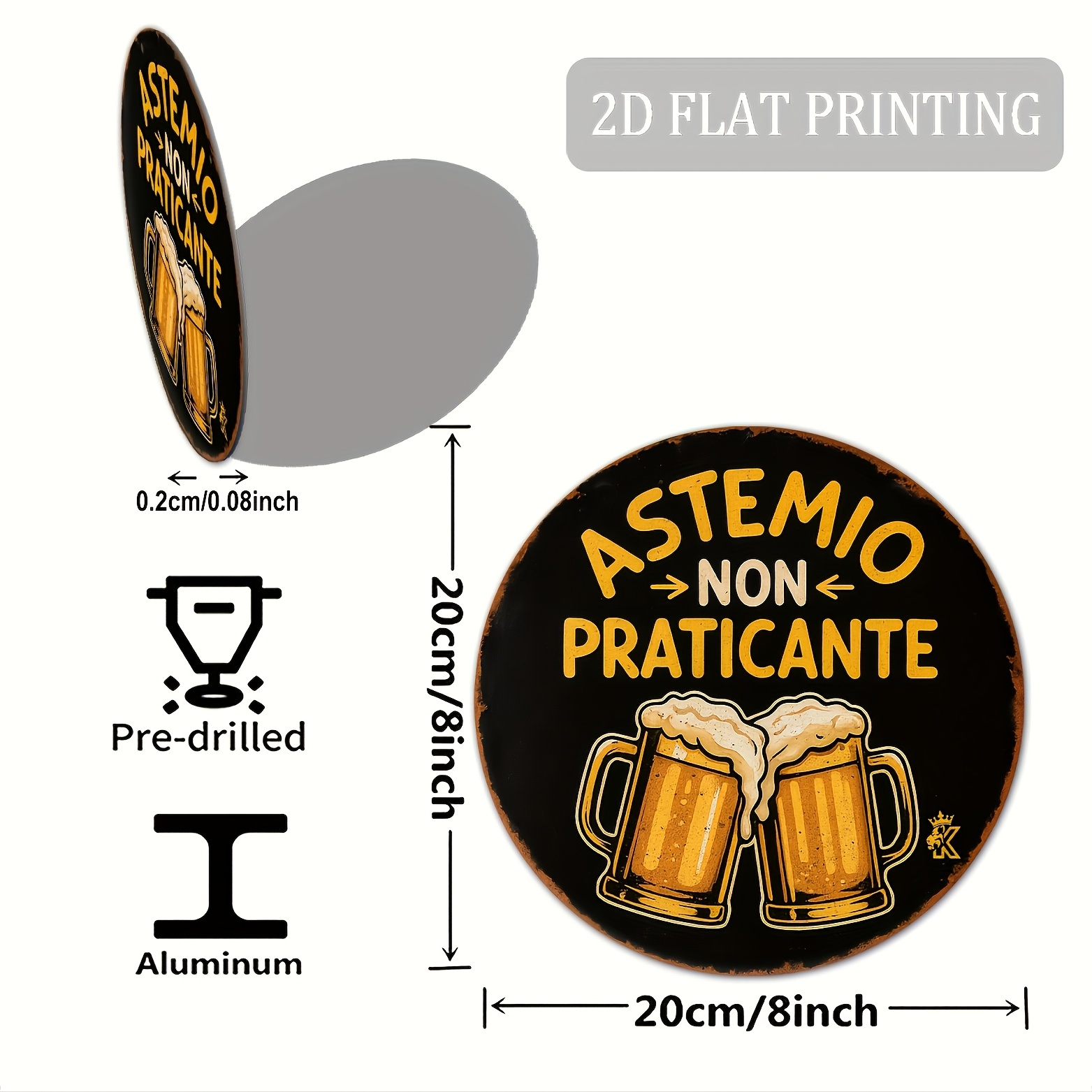 TEMU 2d Flat, 1pc Italian Metal Wall Art Sign - 8-inch Round Vintage Italian Saying "/good Day" Decorative Plaque, Durable Aluminum For /outdoor Use,