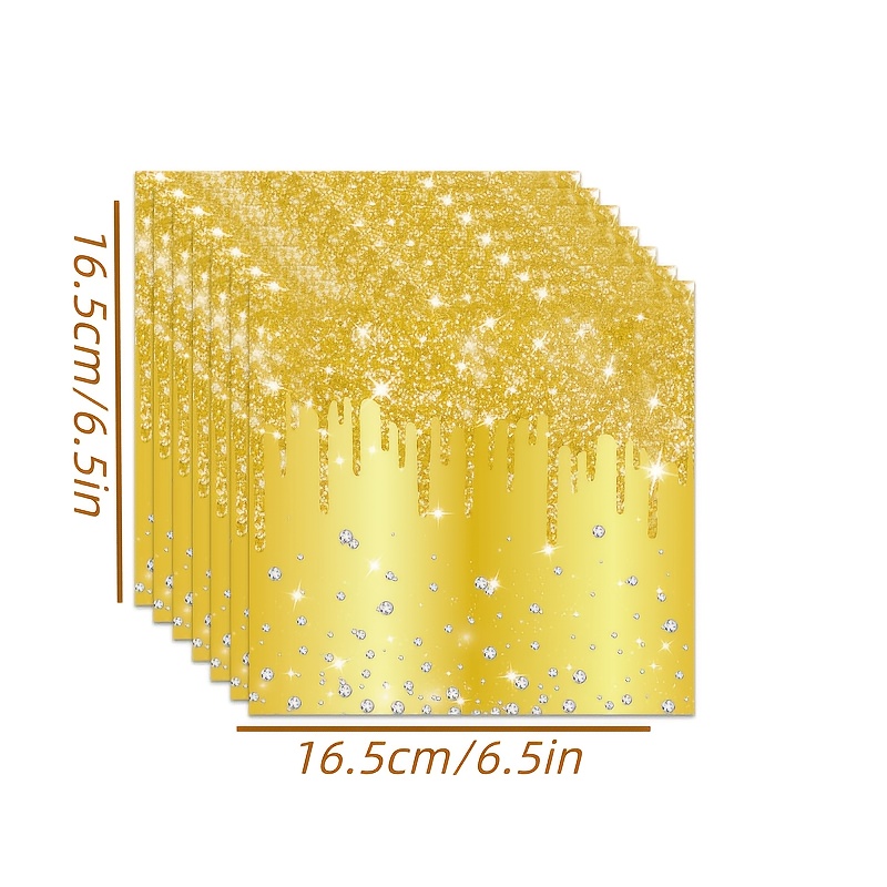 TEMU 20pcs, 40pcs, 50pcs Serviettes de fête diamantées à scintillantes dorées, 6,5 pouces, 2 couches, serviettes de banquet à cocktail, décoration de