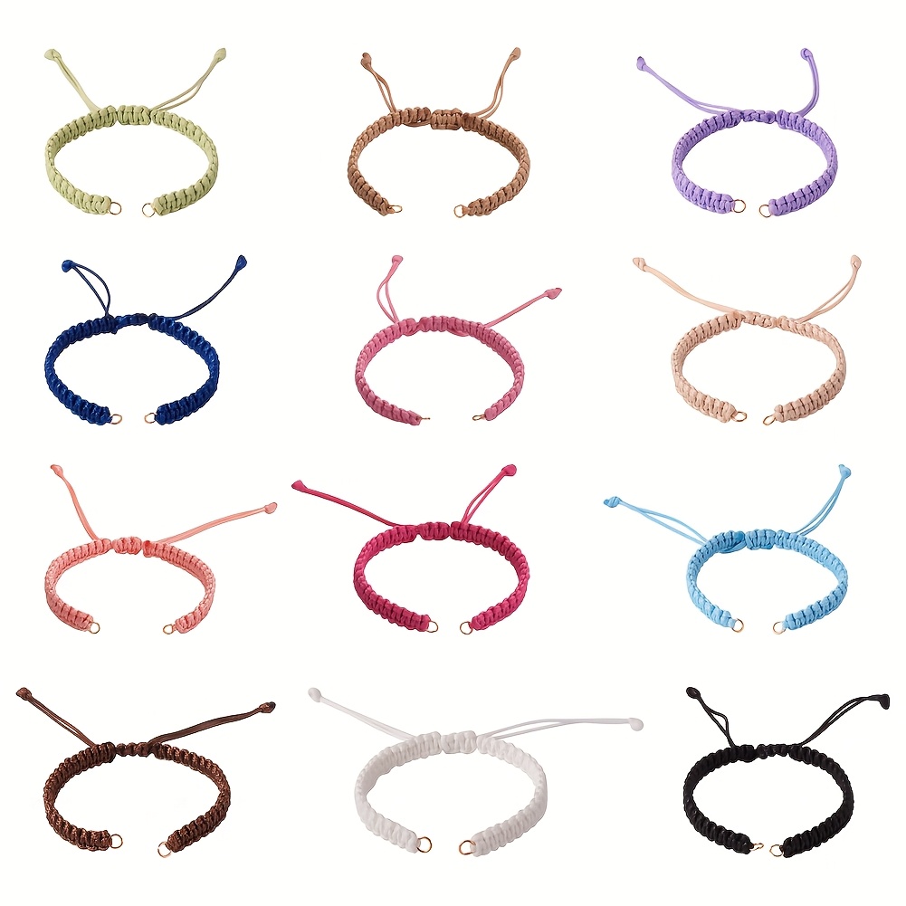 TEMU 12pcs 12 Colors Braided Waxed Polyester Cord Adjustable Link Bracelet Makings With 304 Stainless Steel Open Jump Rings For Connector Charm