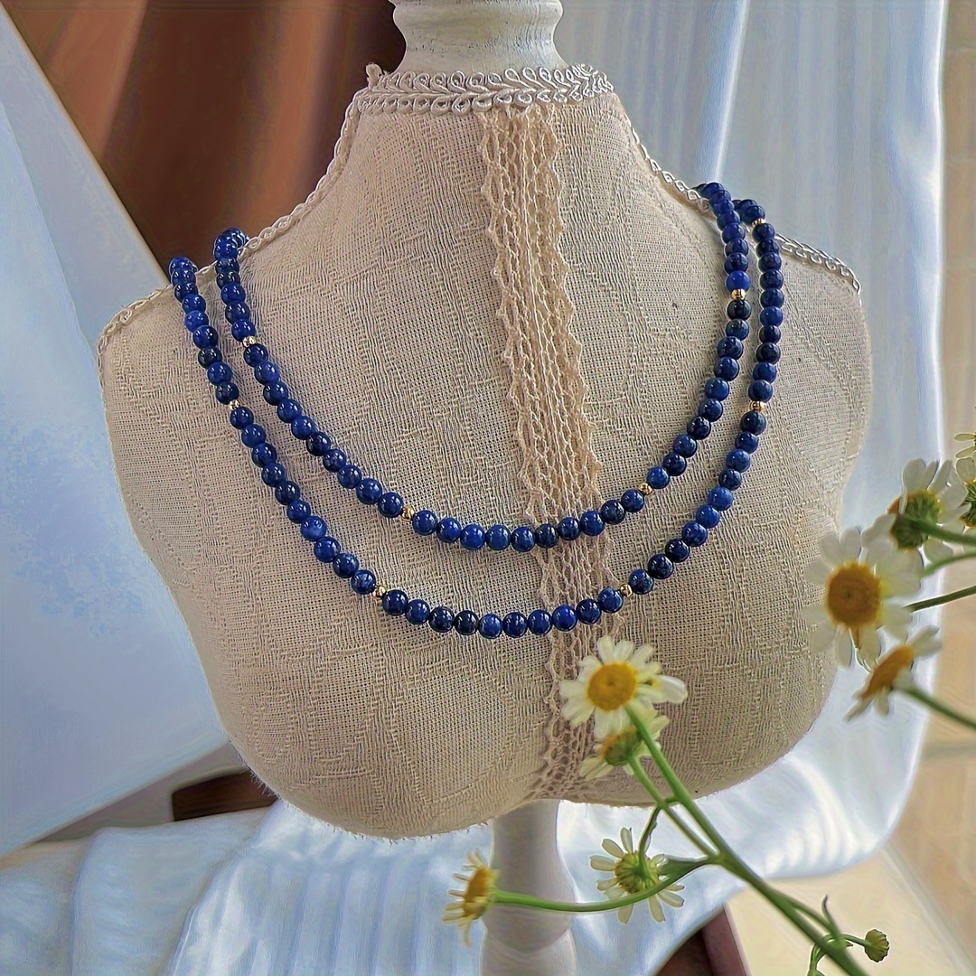 

Boho 1pc Natural Lapis Long Necklace, No Plating, Daily & Vacation Wear, Holiday-themed Sweater Chain Stone