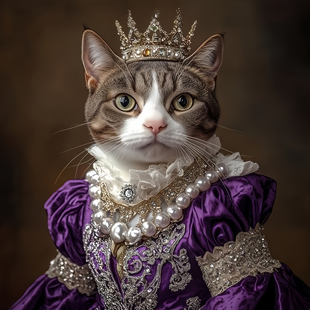 TEMU 2d Flat, 2d Flat, Customization 1pc Pet Portrait Custom Artistic Canvas Painting Custom Queen Dog Portrait Personalized Royal Pet Painting