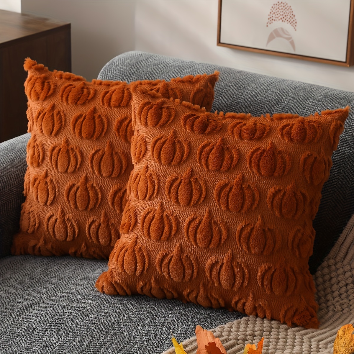 TEMU 1 Pack Orange Pumpkin Pillowcase Halloween Throw Pillow Cover Suitable For Living Room Bedroom Sofa 17.72*17.72inch Without Pillow Insert