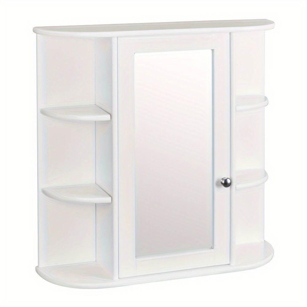 

3-tier Single Door Mirror Indoor Bathroom Wall Mounted Cabinet Shelf White